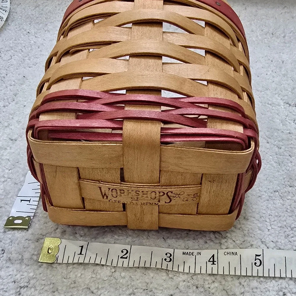 Vintage Workshops of Gerald E Henn Handwoven Wood Basket Red Trim Small Accent